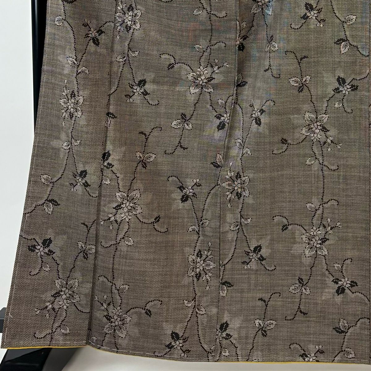 紬織織 身長164.5cm 袖長63cm S 雙層 草花紋紋 焦茶 純蠶絲 秀品級