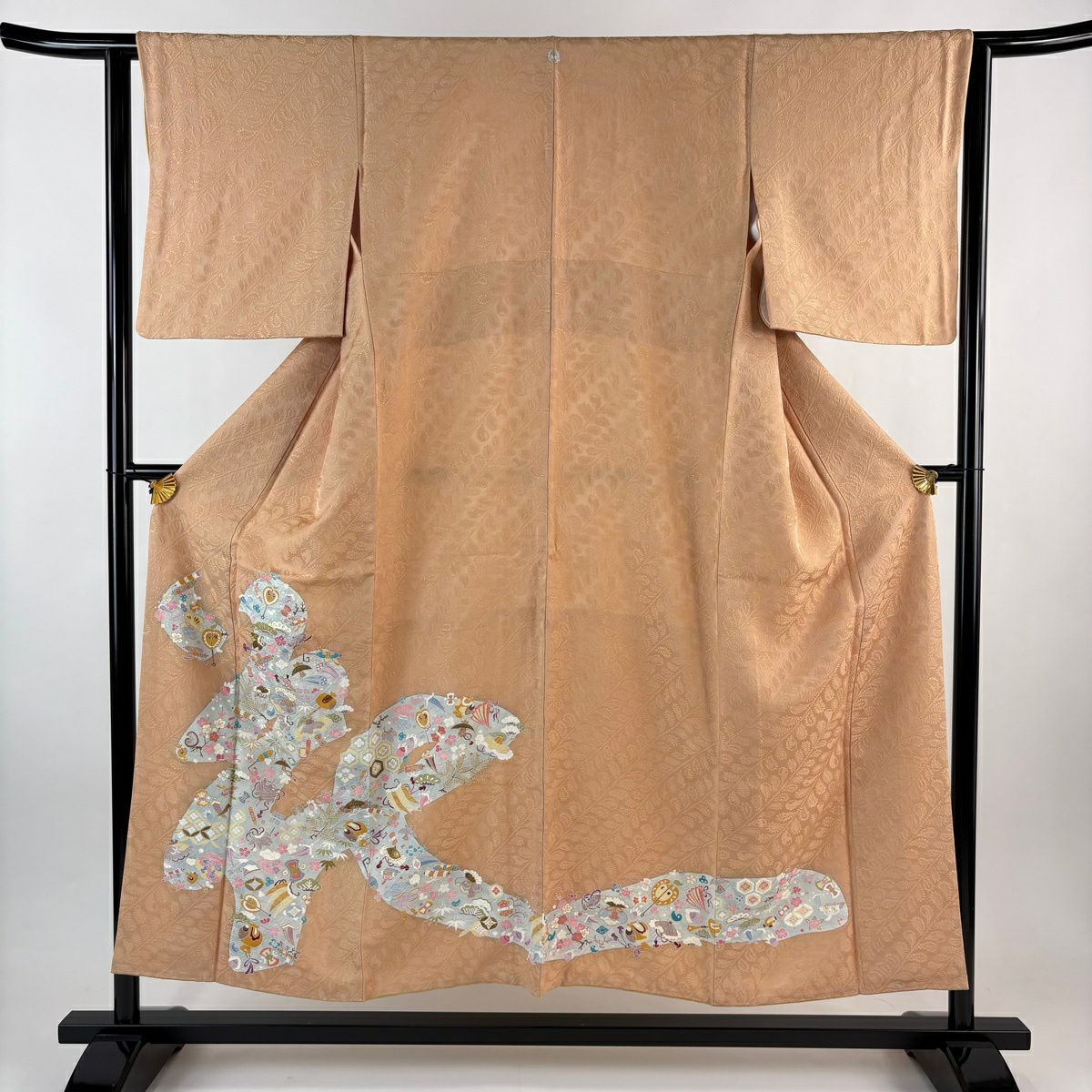 付下 身長152.5cm 袖長62.5cm S 雙層 寶盡くし 松樹竹子梅花 金銀彩 米色 純蠶絲 優品級 一個紋