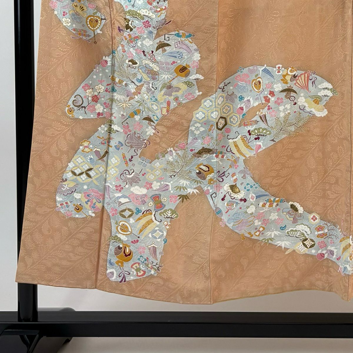 付下 身長152.5cm 袖長62.5cm S 雙層 寶盡くし 松樹竹子梅花 金銀彩 米色 純蠶絲 優品級 一個紋