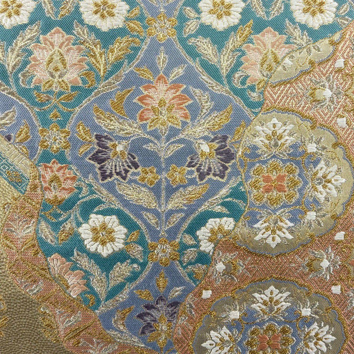 袋帶 名品級 華紋 花唐草紋 金銀絲 金金箔 金色 六通 純蠶絲