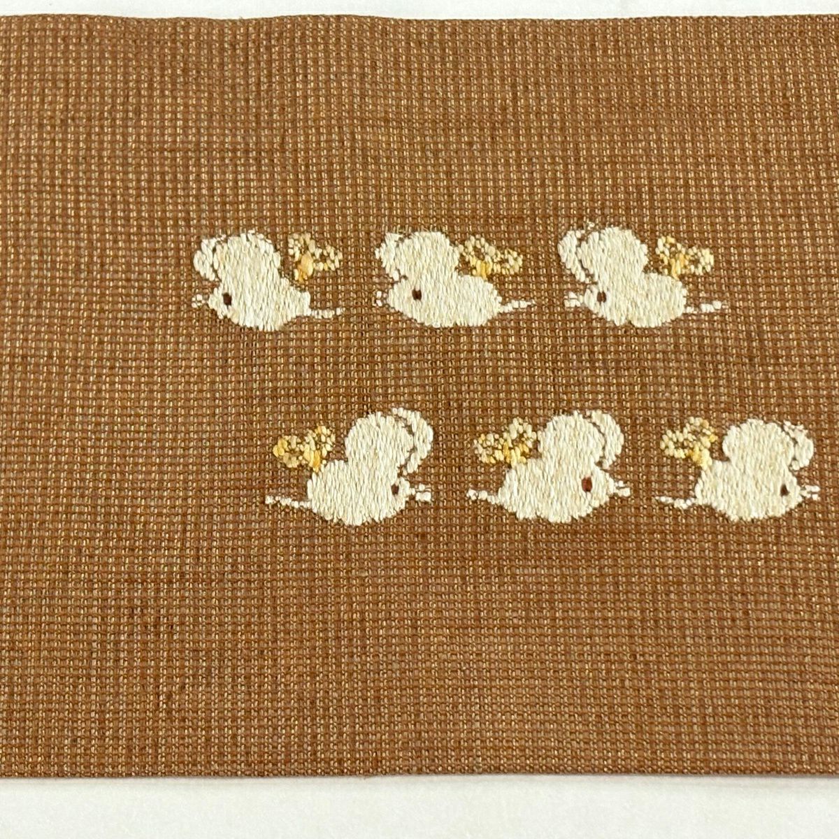 名古屋帶 逸品級 貓 螺絲鼠 金絲 茶 純蠶絲