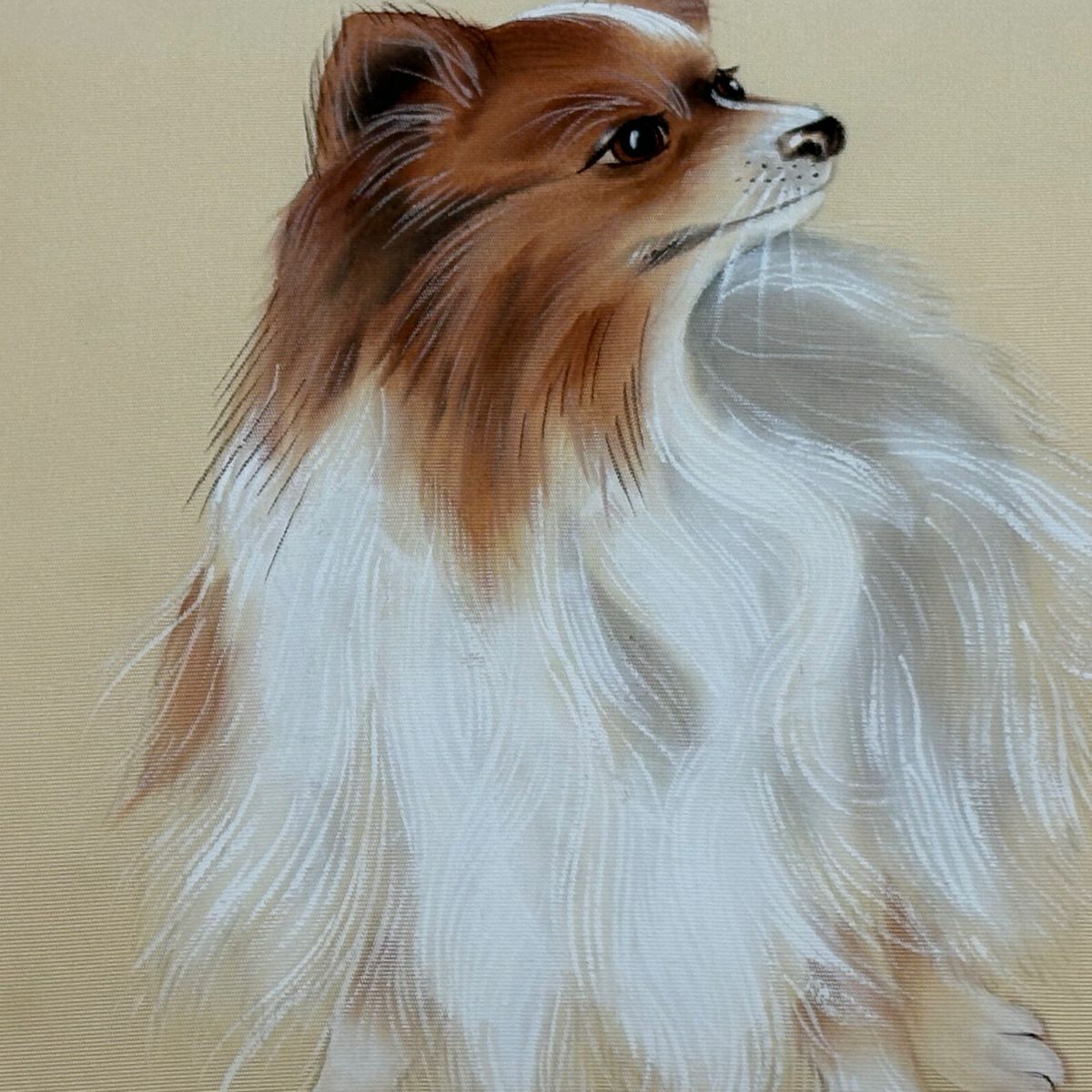 【美品】 名古屋帶 逸品級 落款あり 犬 鈴 漸層 薄橙 純蠶絲