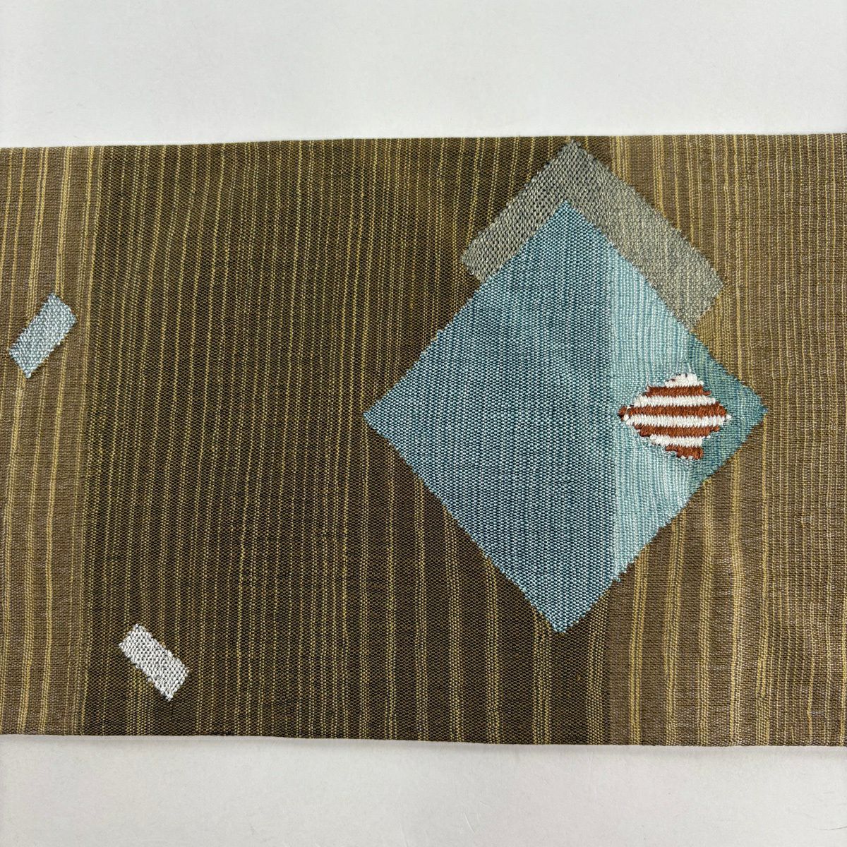 【美品】名古屋帶 秀品級 紬織織 色紙 縞 金銀彩 茶 純蠶絲