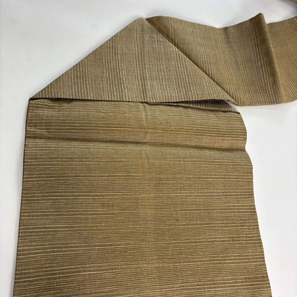 【美品】名古屋帶 秀品級 紬織織 色紙 縞 金銀彩 茶 純蠶絲