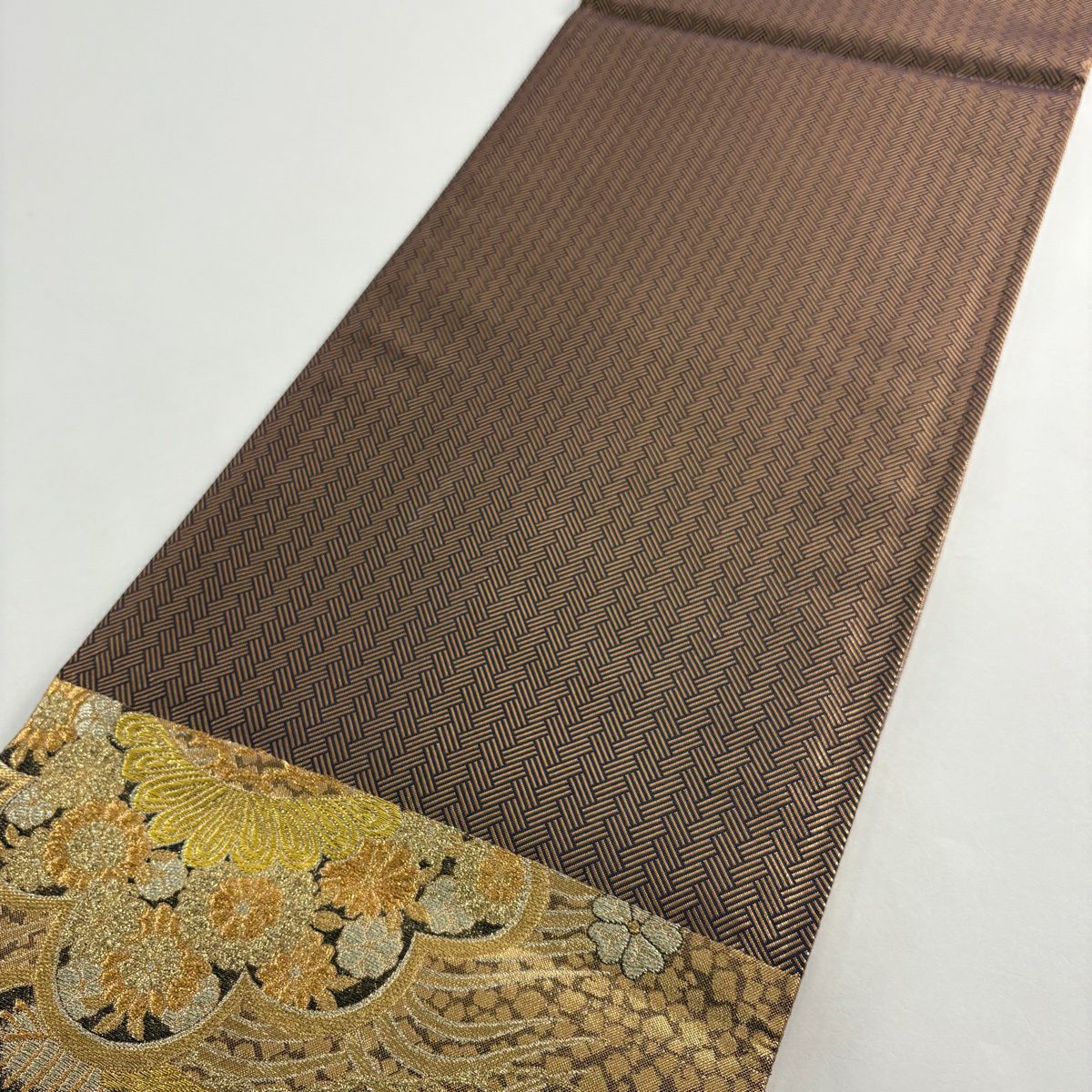 【美品】 袋帶 秀品級 笠松樹 櫻花 金金箔 金銀彩 金色 六通 純蠶絲