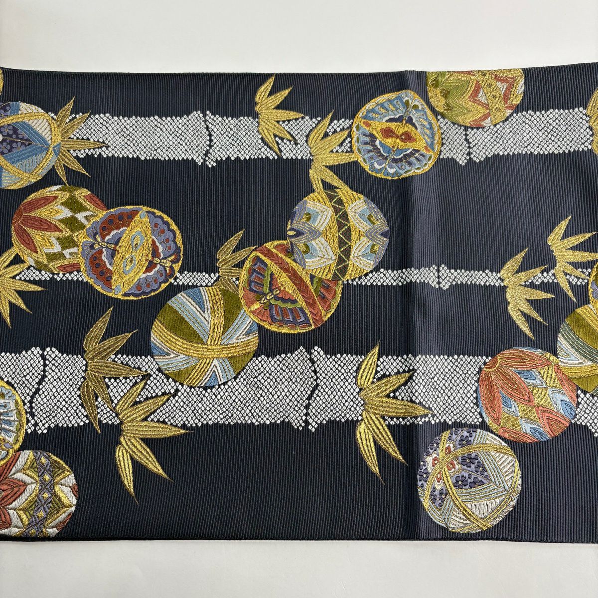 袋帶 秀品級 玉華豐彩 竹子 手毬 金絲 金金箔 灰紫 六通 純蠶絲