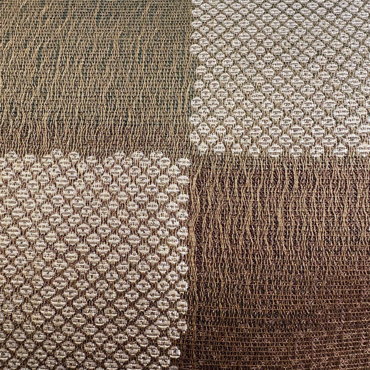 【美品】 袋帶 秀品級 市松樹 疋田 金絲 茶 全通 純蠶絲