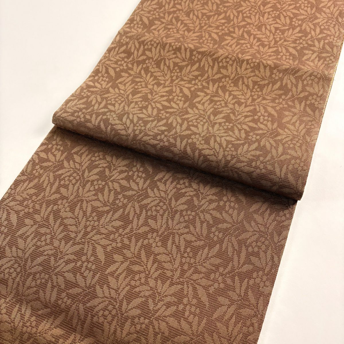 【美品】 袋帶 秀品級 市松樹 疋田 金絲 茶 全通 純蠶絲