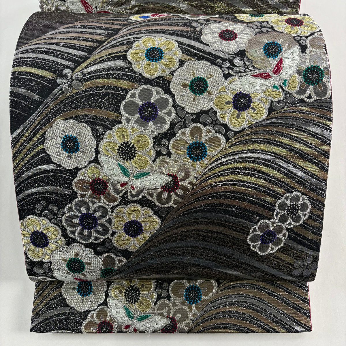 【美品】 袋帶 秀品級 梅花 蝶 金銀彩 金金箔 金 六通 純蠶絲