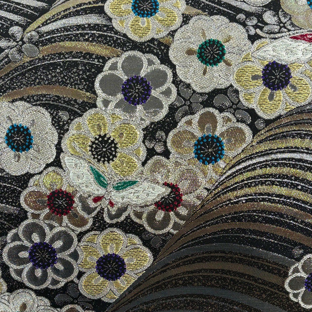 【美品】 袋帶 秀品級 梅花 蝶 金銀彩 金金箔 金 六通 純蠶絲