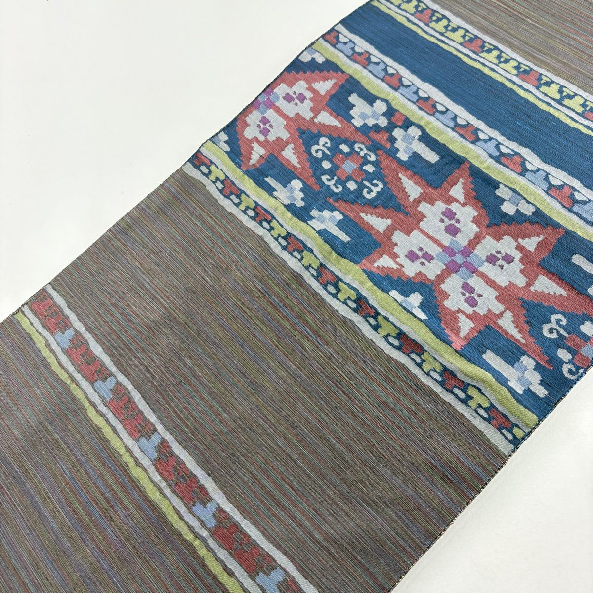 袋帶 秀品級 花 幾何學 深藍 大鼓圖案 純蠶絲