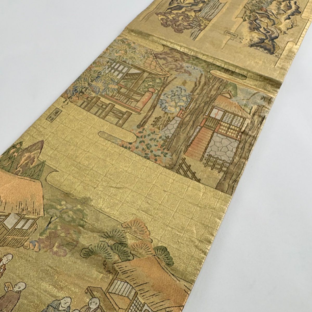 袋帶 秀品級 文知摺觀音 金金箔 金色 大鼓圖案 純蠶絲