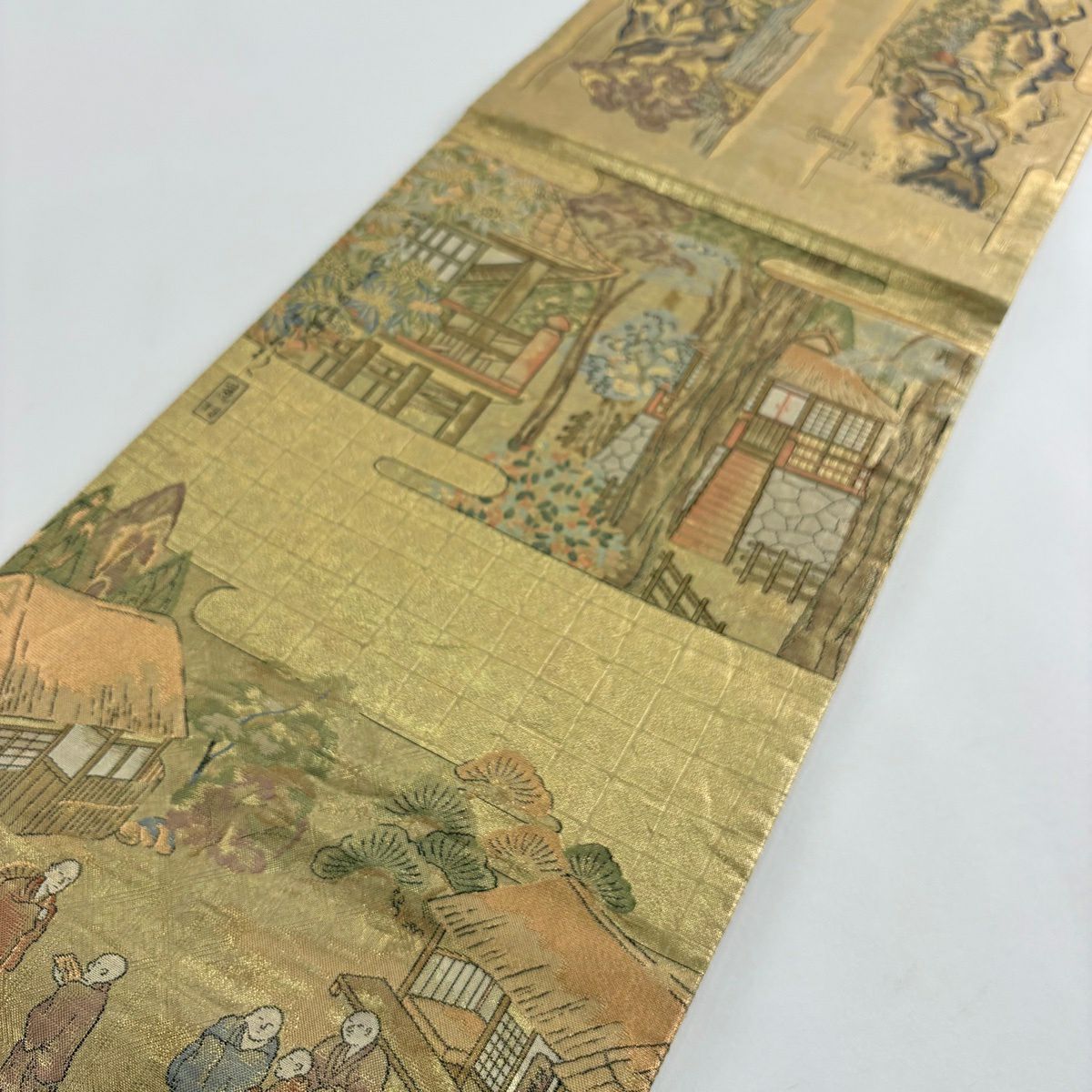袋帶 秀品級 文知摺觀音 金金箔 金色 大鼓圖案 純蠶絲