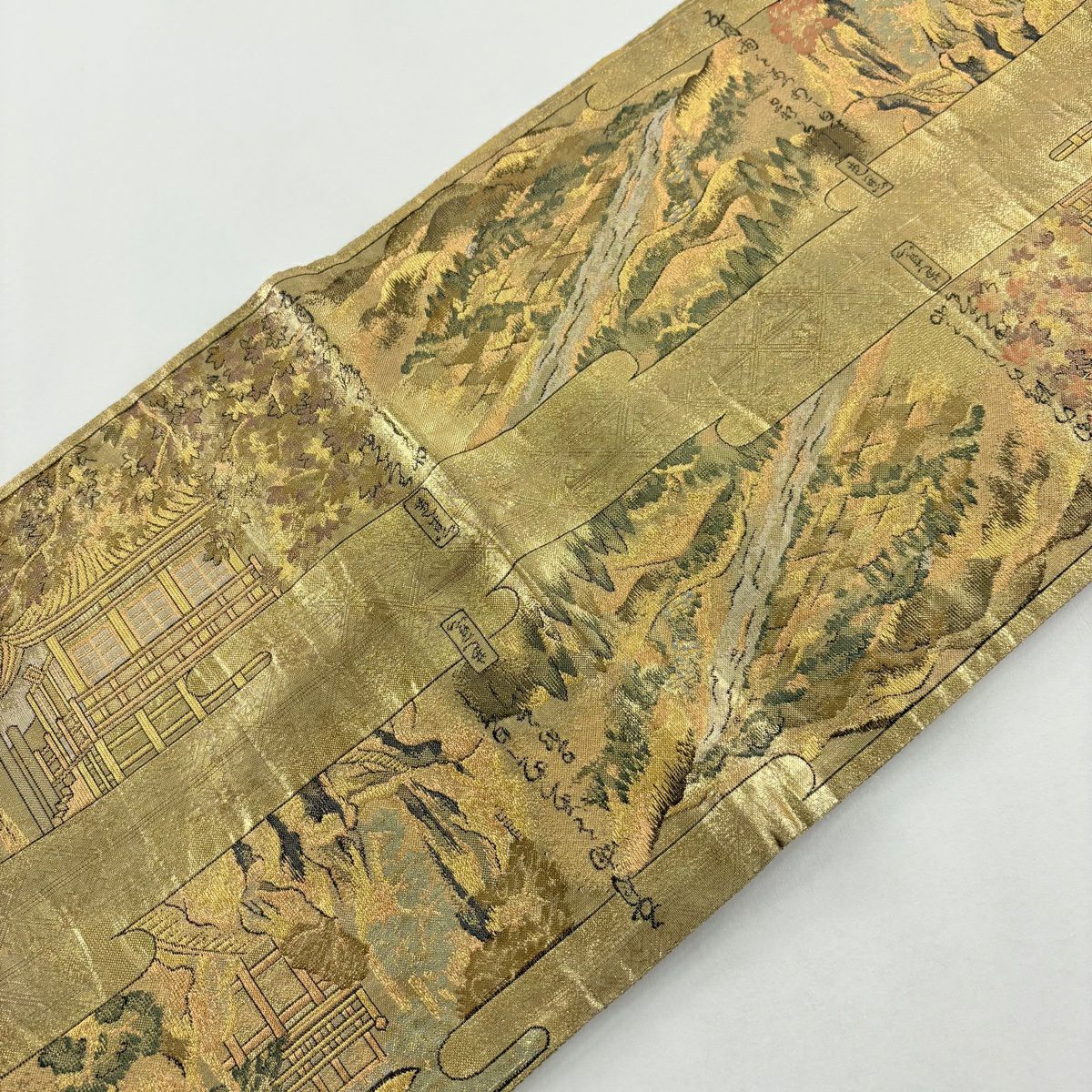 袋帶 秀品級 文知摺觀音 金金箔 金色 大鼓圖案 純蠶絲