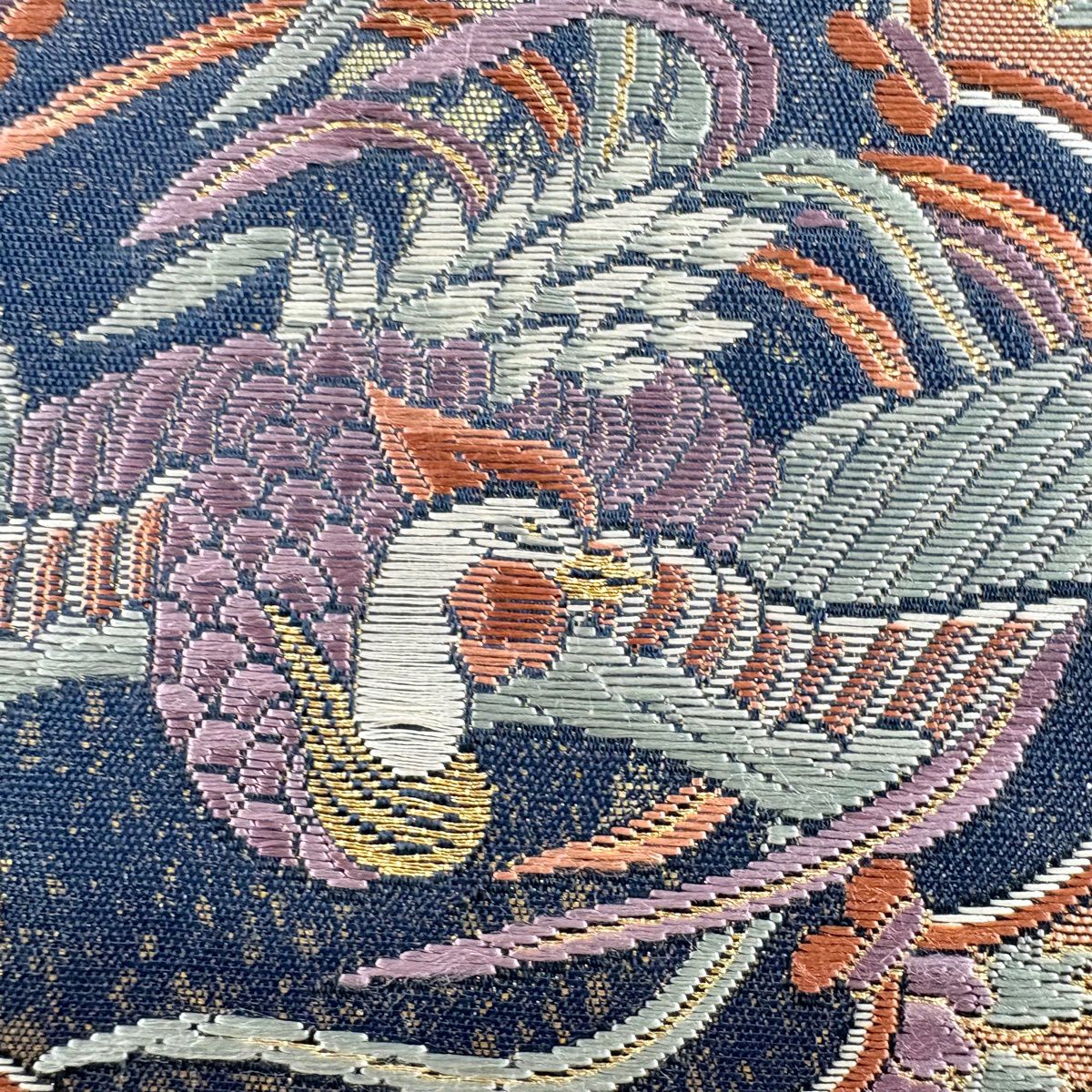 袋帶 秀品級 格天井 花鳥 金銀彩 金金箔 深藍 六通 純蠶絲