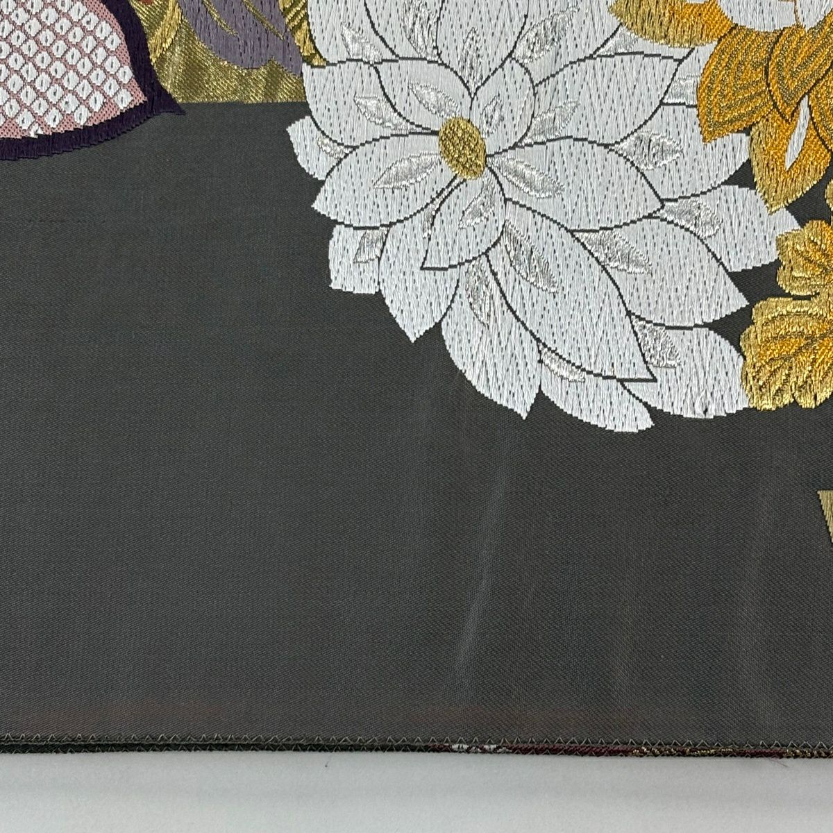 袋帶 秀品級 振袖禮服禮服用 竹子 梅花 金銀彩 唐織 灰茶 六通 純蠶絲