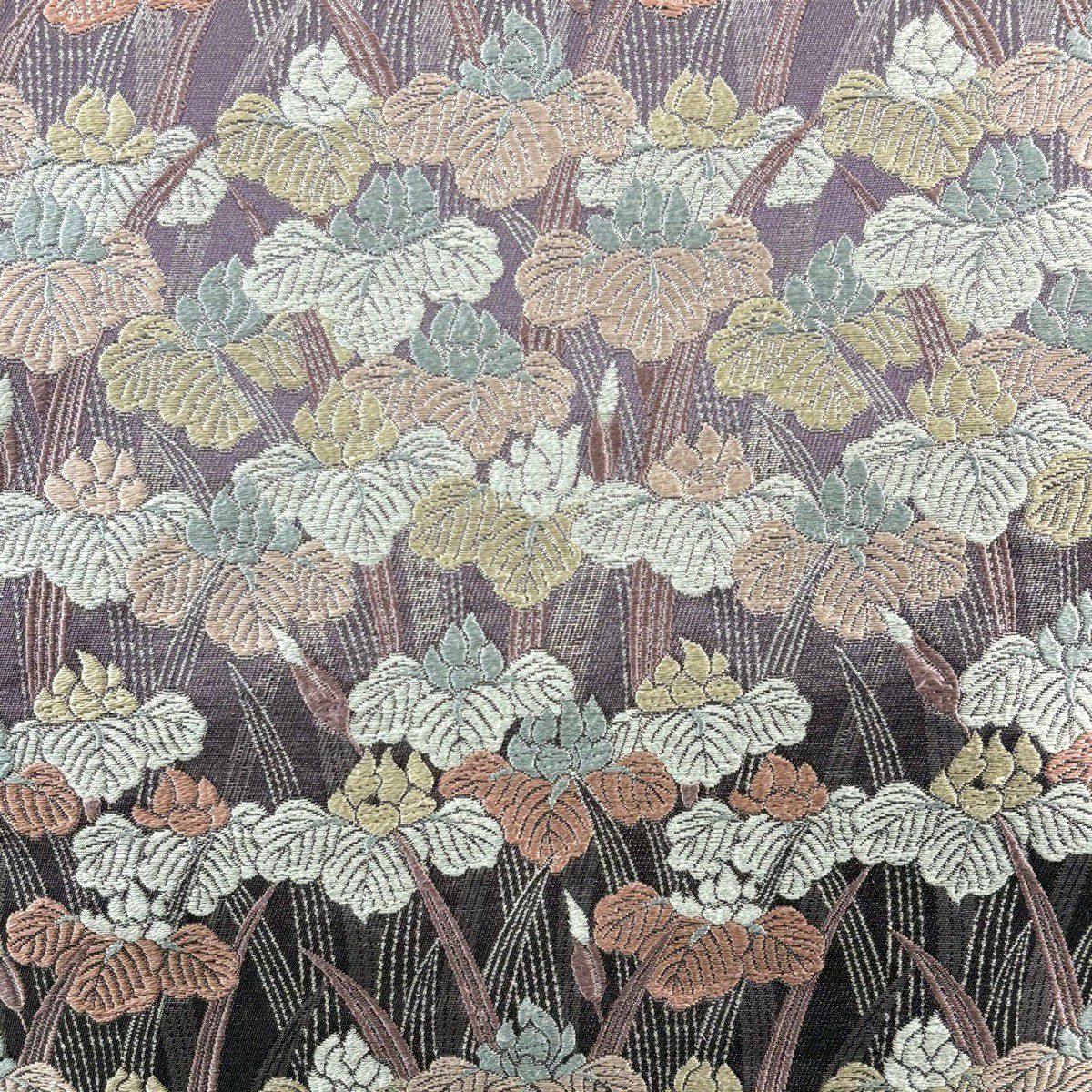 【美品】 袋帶 秀品級 關西仕立 雜菖蒲紋 金金箔 唐織 紫 六通 純蠶絲