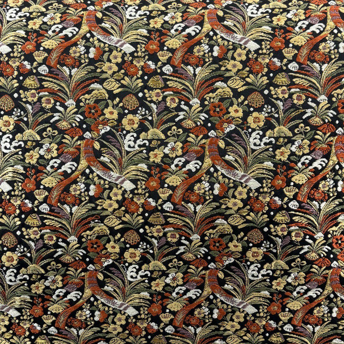 袋帶 秀品級 短冊 梅花 刺繡 金絲 黑 六通 純蠶絲