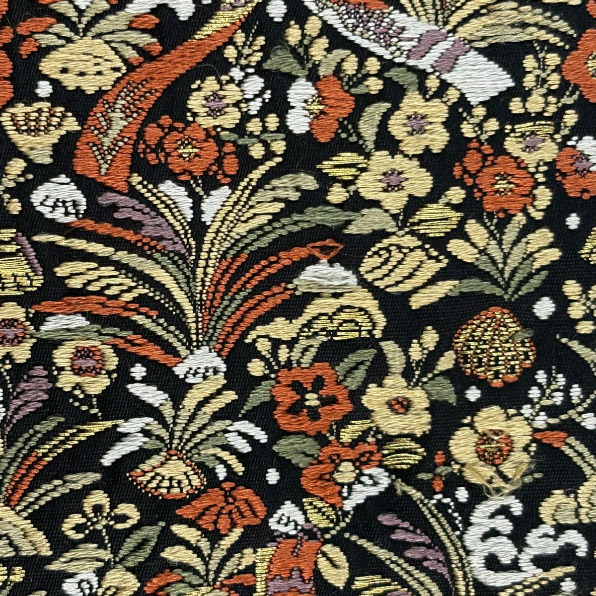 袋帶 秀品級 短冊 梅花 刺繡 金絲 黑 六通 純蠶絲