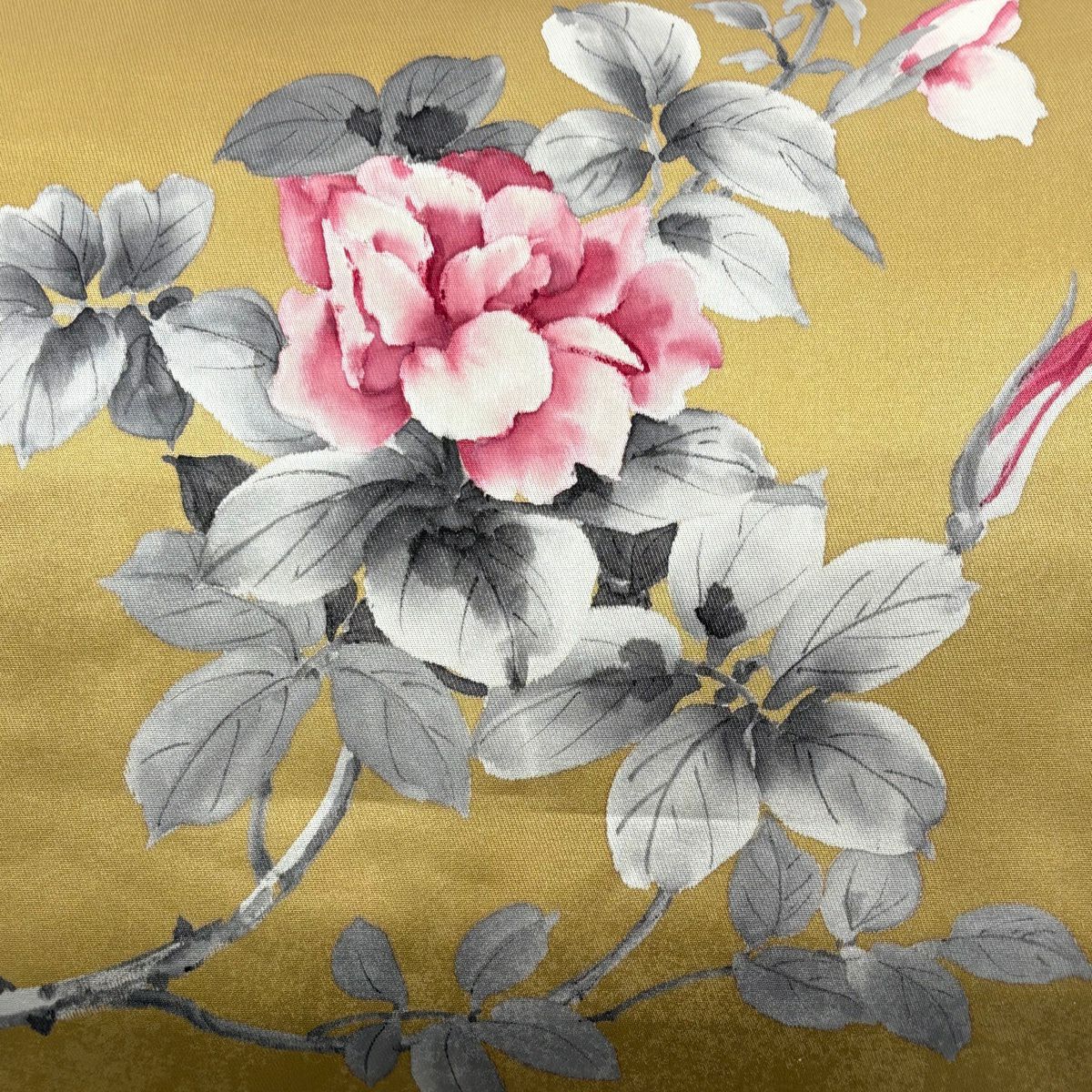 袋帶 秀品級 二代目清次郎 落款あり 枝花 金金箔 黃土 深藍色 お太鼓柄 純蠶絲