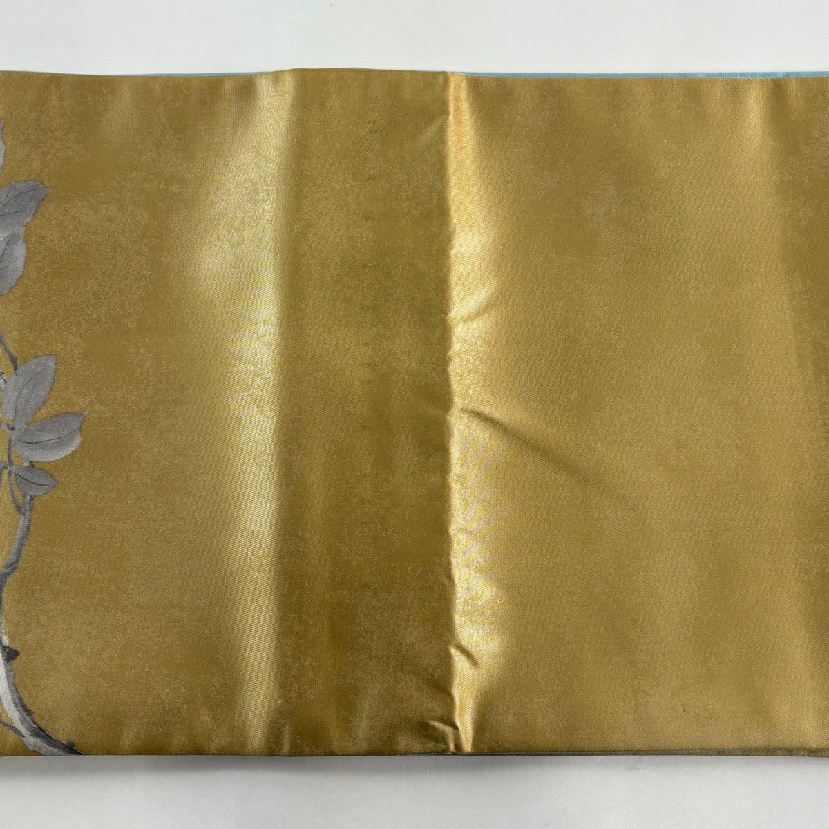 袋帶 秀品級 二代目清次郎 落款あり 枝花 金金箔 黃土 深藍色 お太鼓柄 純蠶絲