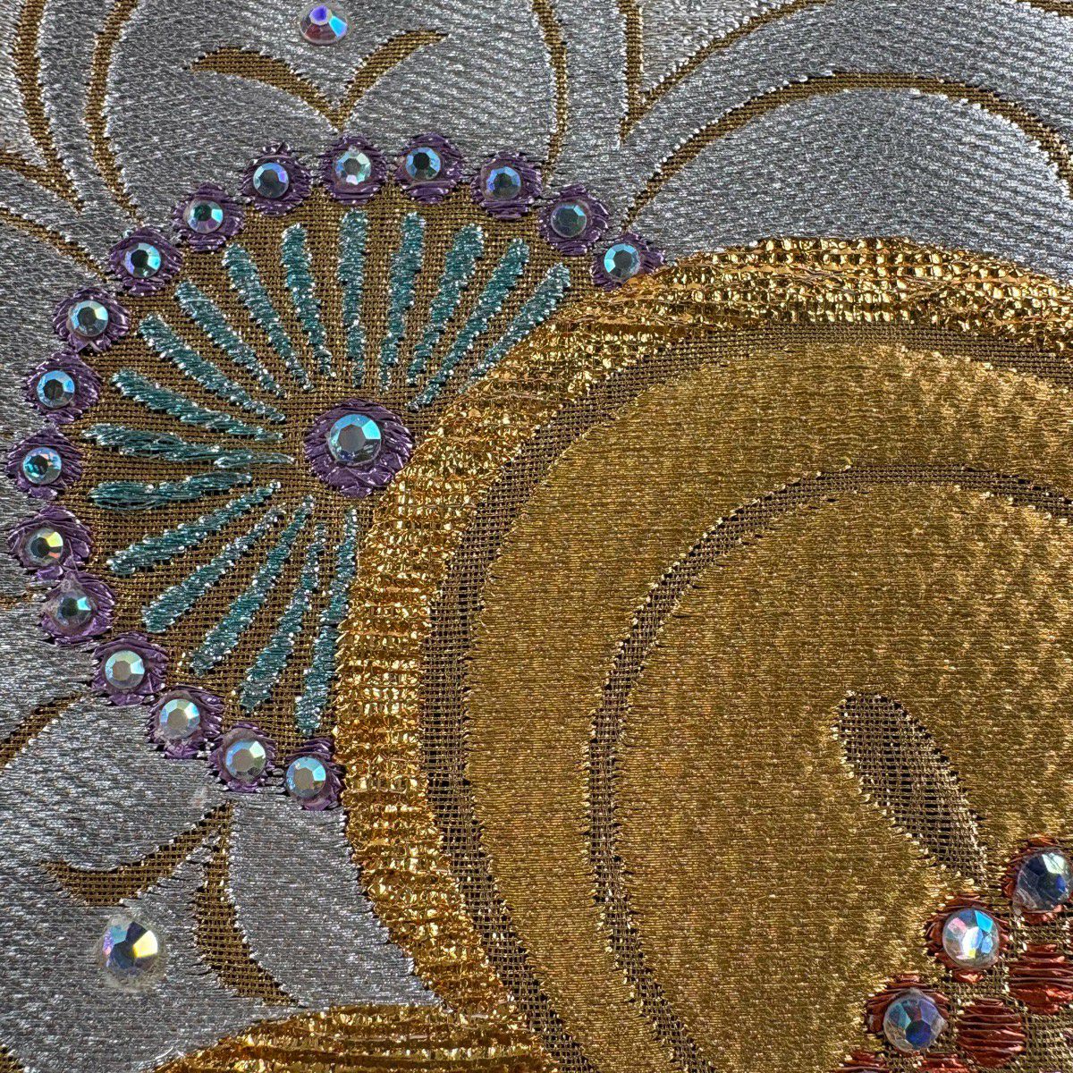 袋帶 秀品級 松樹竹子梅花 金銀絲 金金箔 淺綠 お太鼓圖案 純蠶絲
