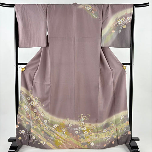 訪問服 身長168cm 袖長67cm M 雙層 草花紋紋 花唐草紋 金銀彩 絞染 紫 純蠶絲 名品級