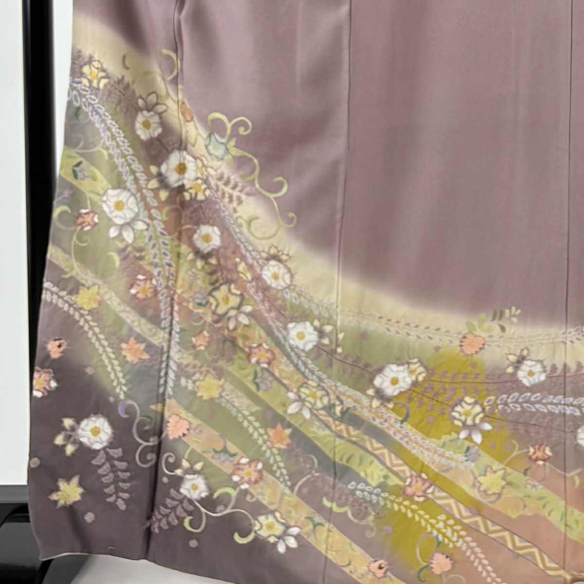 訪問服 身長168cm 袖長67cm M 雙層 草花紋紋 花唐草紋 金銀彩 絞染 紫 純蠶絲 名品級