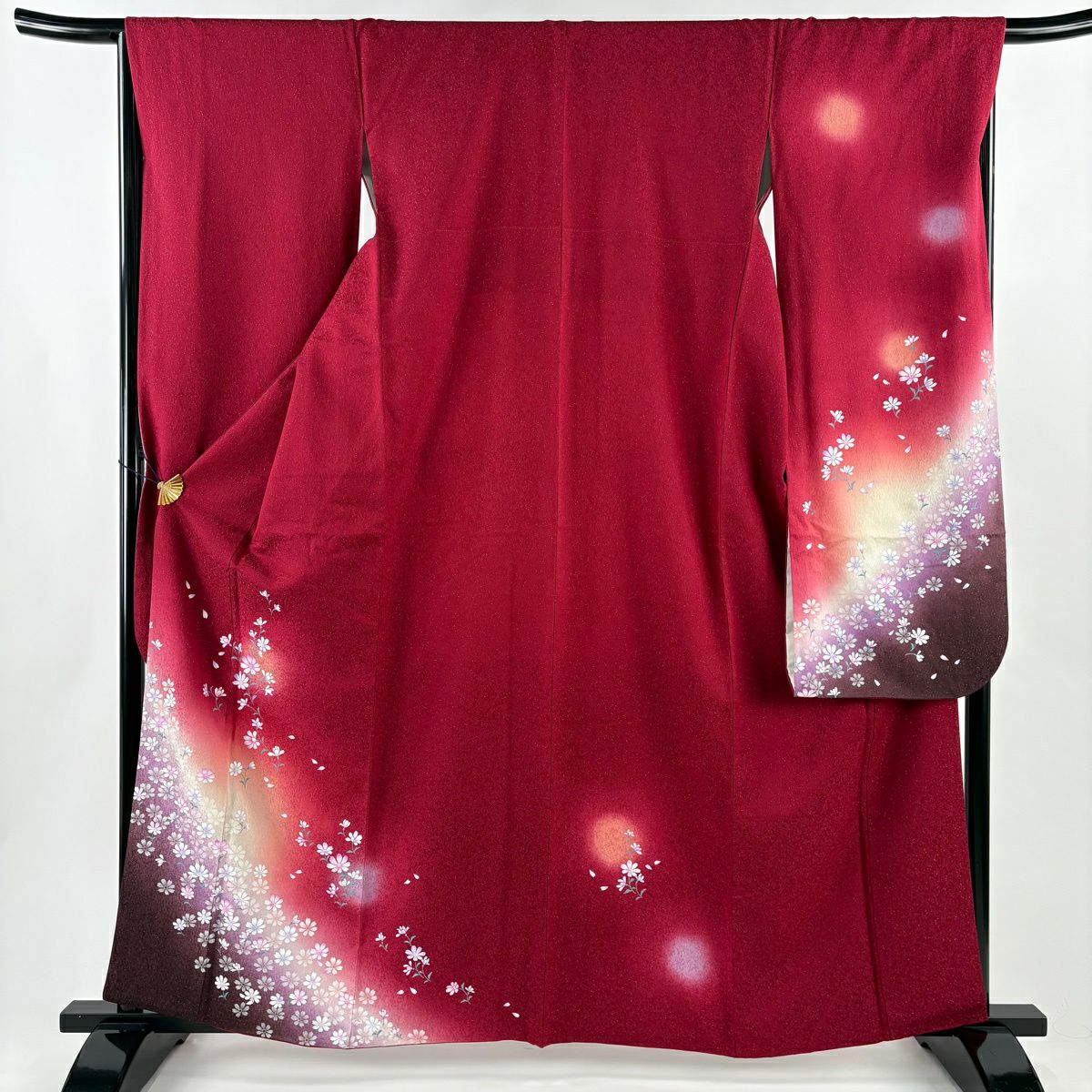 【美品】振袖禮服 身長162.5cm 袖長66cm M 雙層 大和 草花紋紋 銀通し 漸層 紅 純蠶絲 名品級