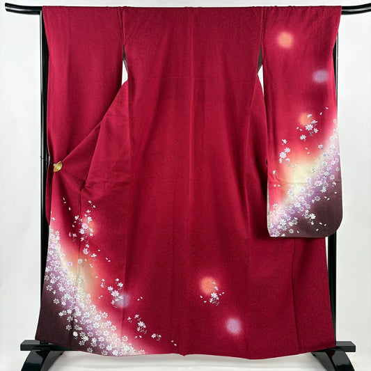 【美品】振袖禮服 身長162.5cm 袖長66cm M 雙層 大和 草花紋紋 銀通し 漸層 紅 純蠶絲 名品級