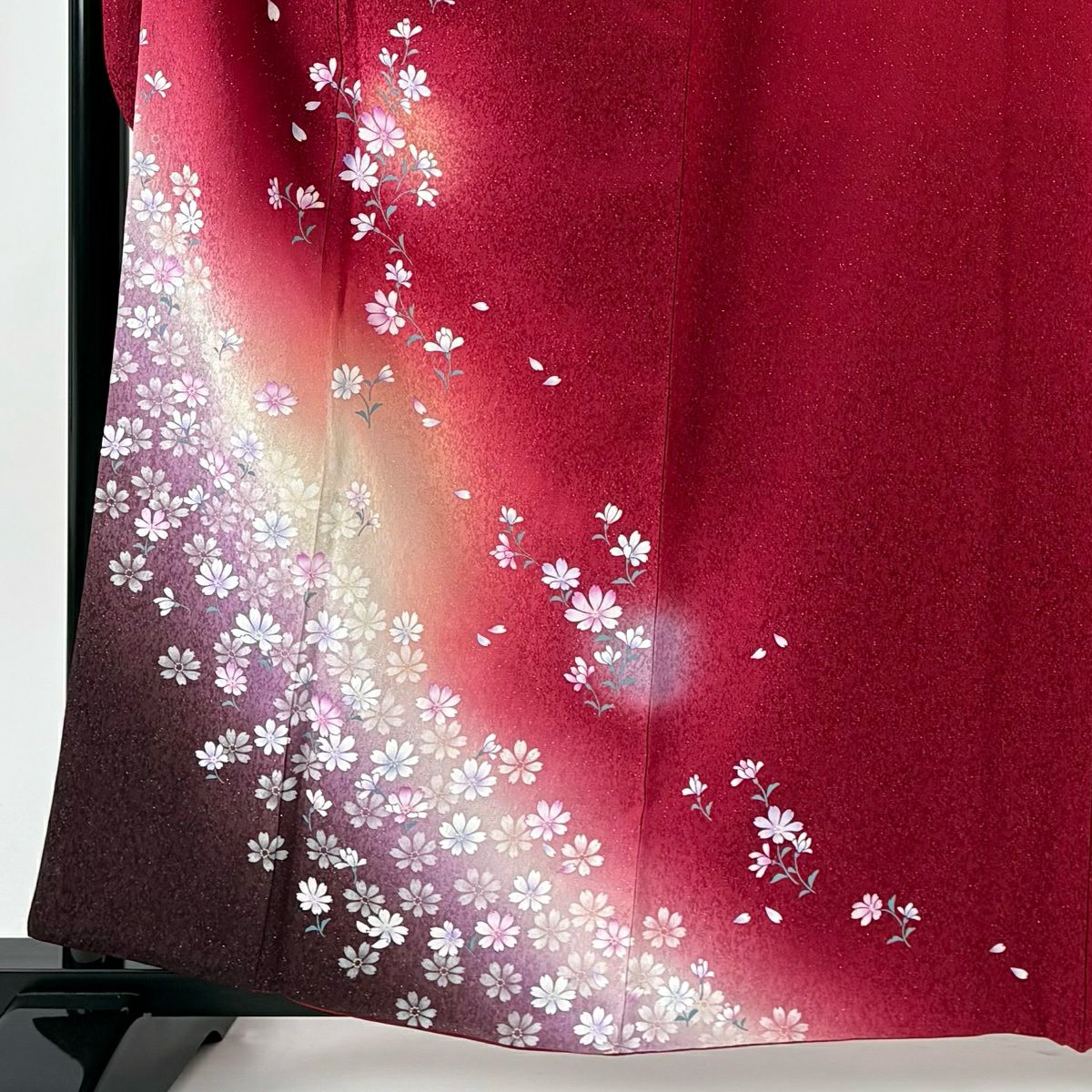 【美品】振袖禮服 身長162.5cm 袖長66cm M 雙層 大和 草花紋紋 銀通し 漸層 紅 純蠶絲 名品級