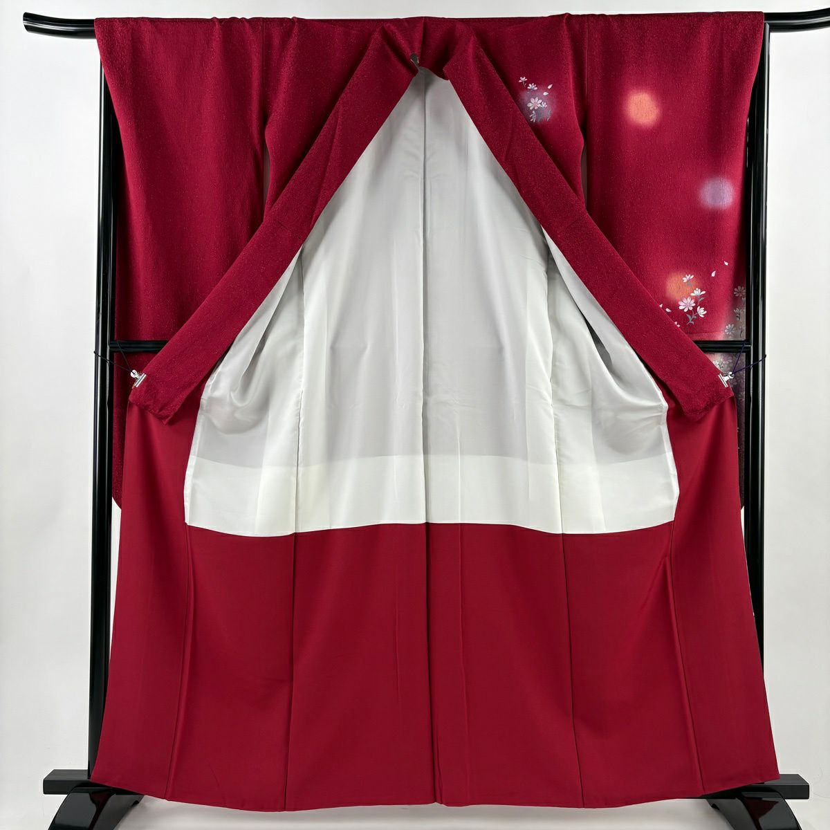【美品】振袖禮服 身長162.5cm 袖長66cm M 雙層 大和 草花紋紋 銀通し 漸層 紅 純蠶絲 名品級