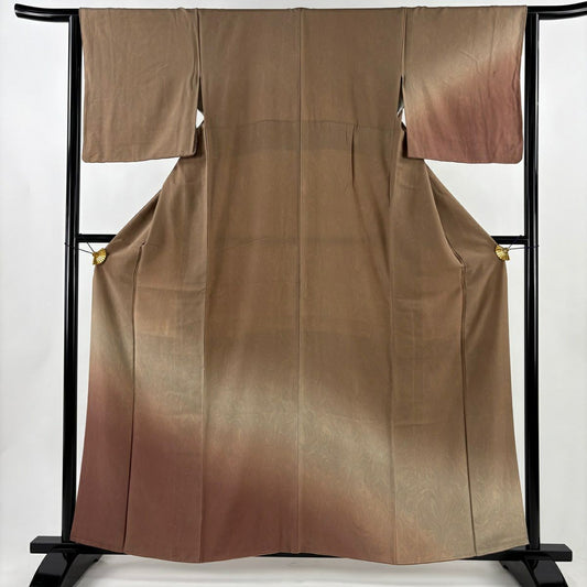 付下 身長159.5cm 袖長63.5cm S 雙層 落款有 墨流し 漸變 薄茶 純蠶絲 名品級