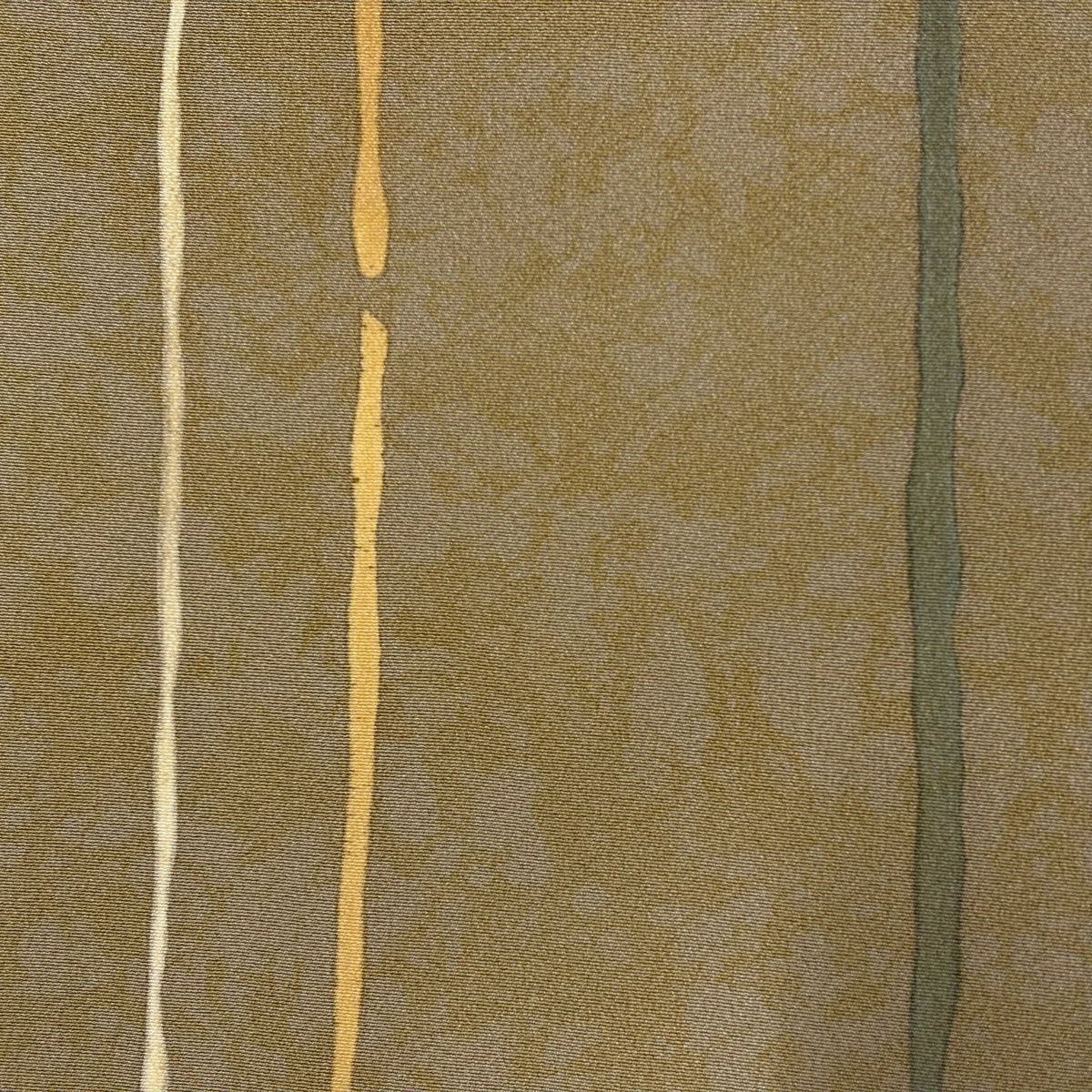 【美品】 小紋 身長167cm 袖長68cm L 雙層 縱條紋 幾何圖案 灰綠 純蠶絲 名品級