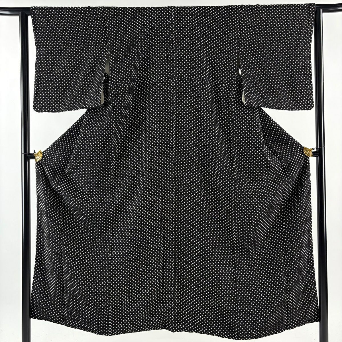 小紋 身長150cm 袖長63cm S 雙層 總絞染 黑 純蠶絲 秀品級