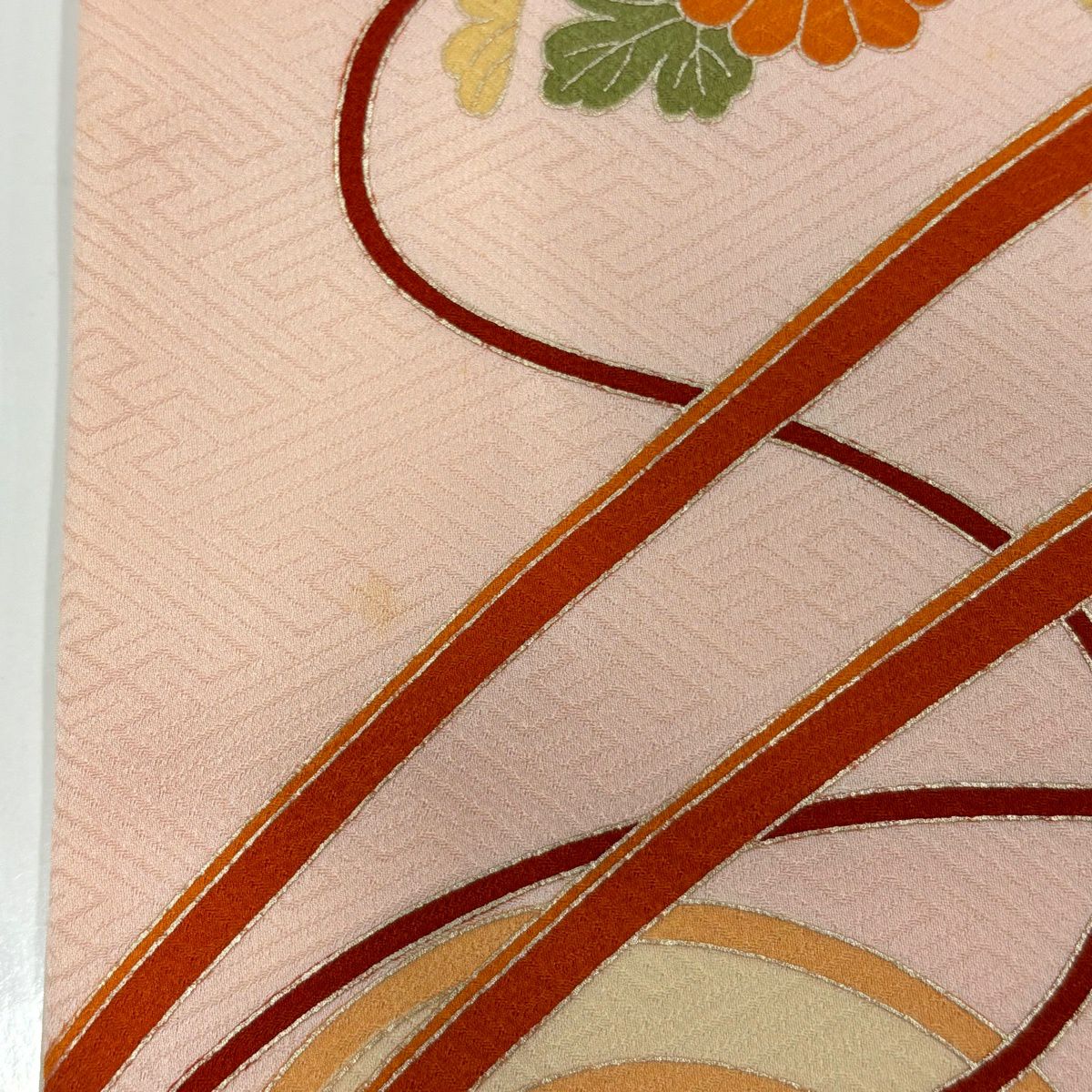振袖禮服 身長161.5cm 袖長63.5cm S 雙層 花車 青海波 金絲 金銀彩 淺粉色 純蠶絲 優品級