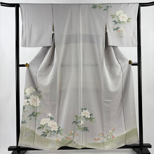訪問服 身長158cm 袖長63.5cm S 雙層 牡丹 漸層 灰 純蠶絲 秀品級