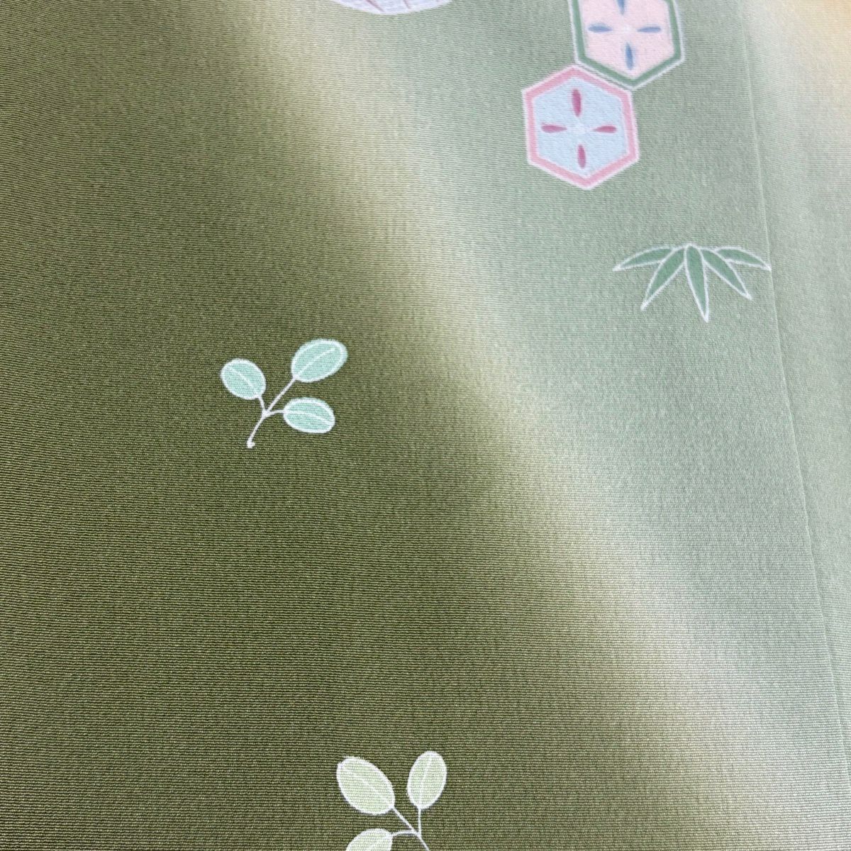 訪問服 身長168.5cm 袖長65.5cm M 雙層 花籠 松樹竹子梅花 金銀彩 漸層 艾草綠 純蠶絲 優品級