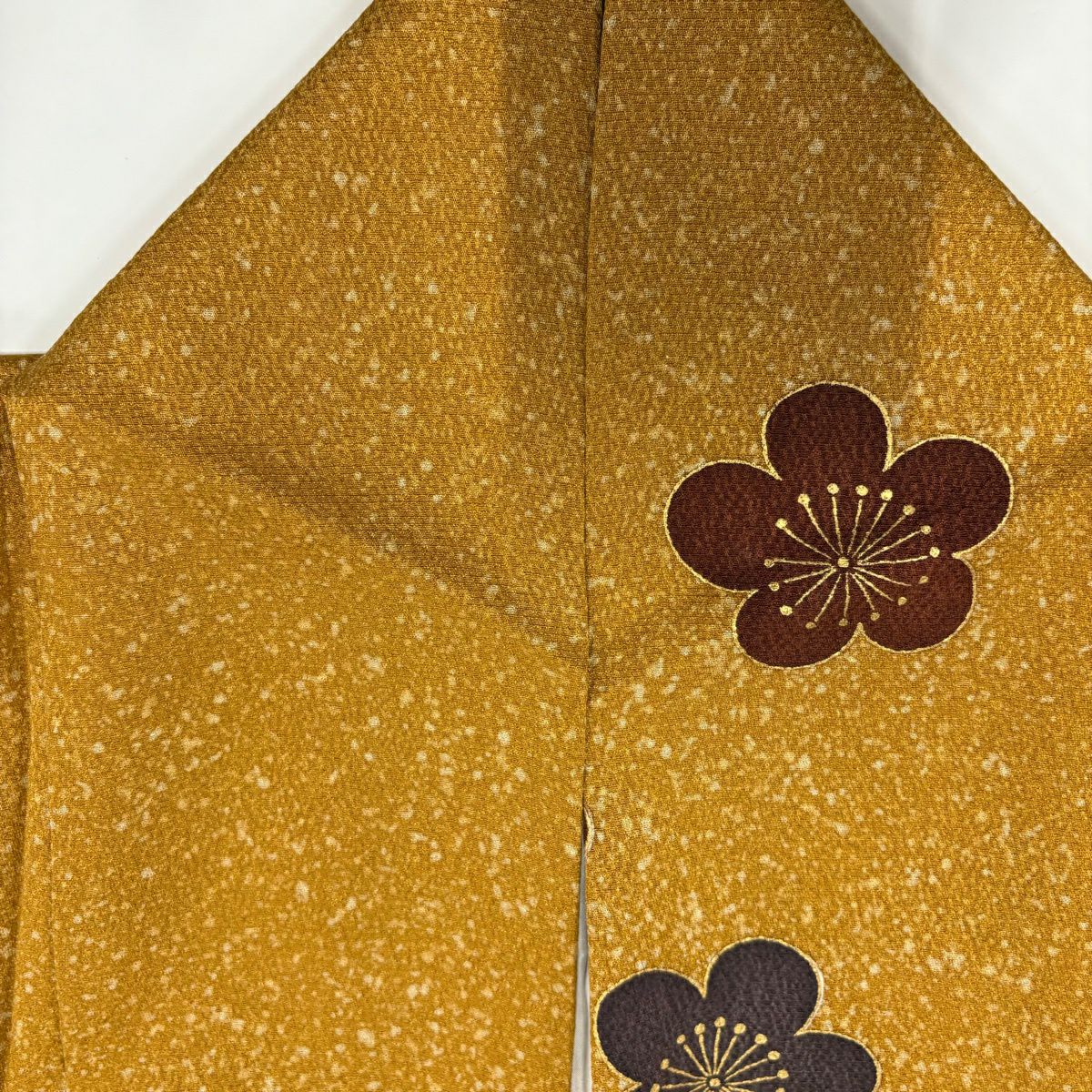 【美品】振袖禮服 身長162cm 袖長67cm M 雙層 仙鶴 梅花 金絲 金銀彩 山吹茶 純蠶絲 秀品級
