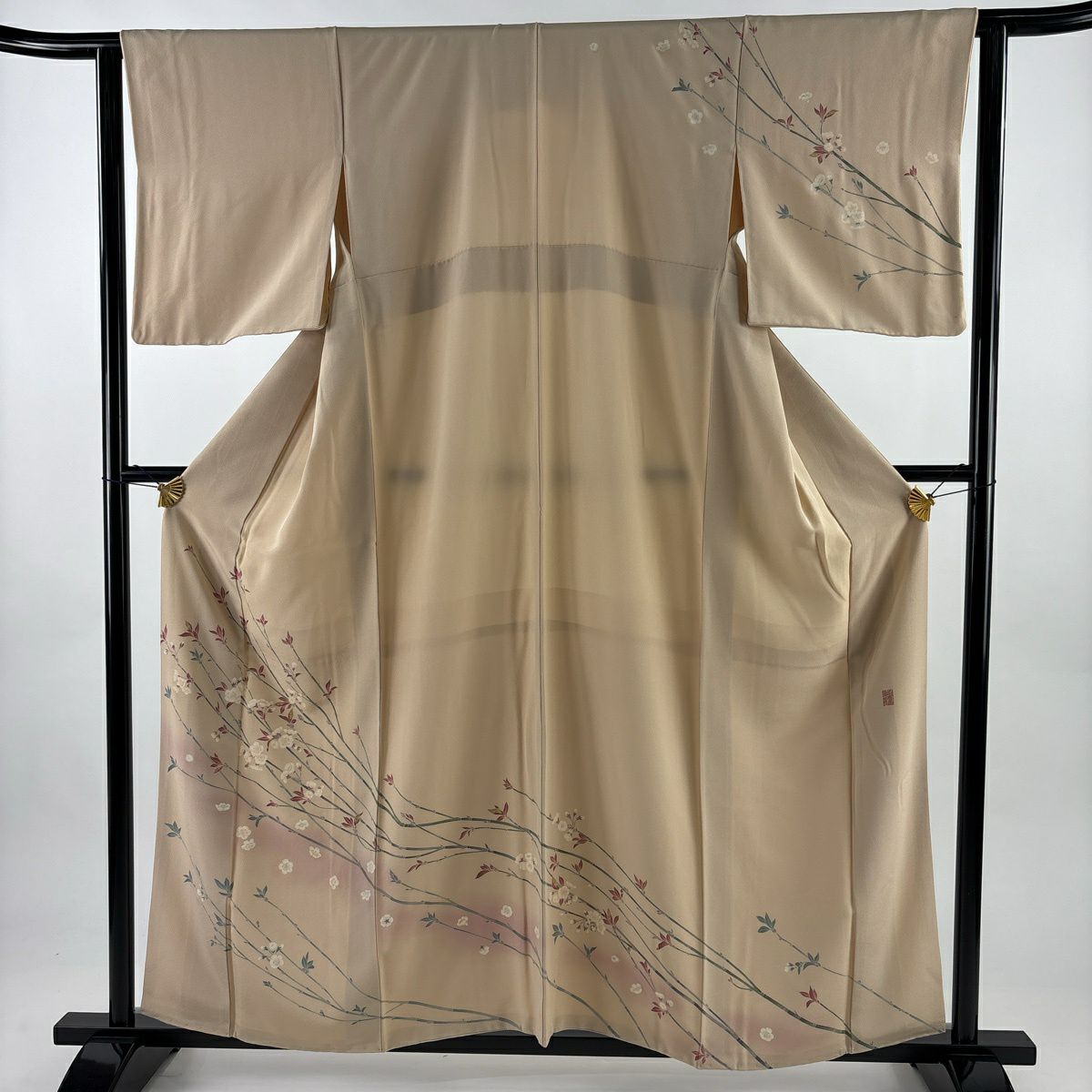 訪問服 身長158cm 袖長62cm S 雙層 落款有 枝梅花 漸層 米色 純蠶絲 優品級