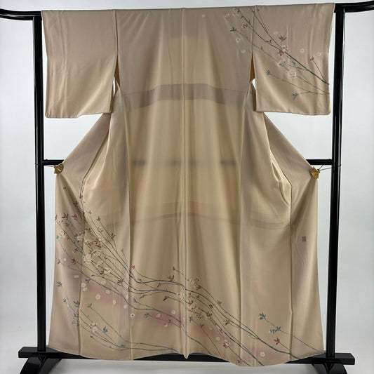 訪問服 身長158cm 袖長62cm S 雙層 落款有 枝梅花 漸層 米色 純蠶絲 優品級