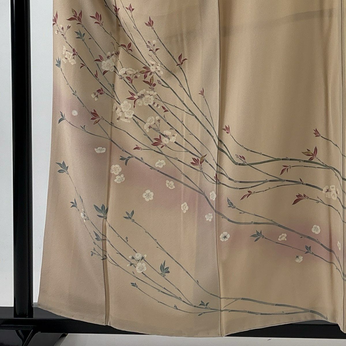 訪問服 身長158cm 袖長62cm S 雙層 落款有 枝梅花 漸層 米色 純蠶絲 優品級