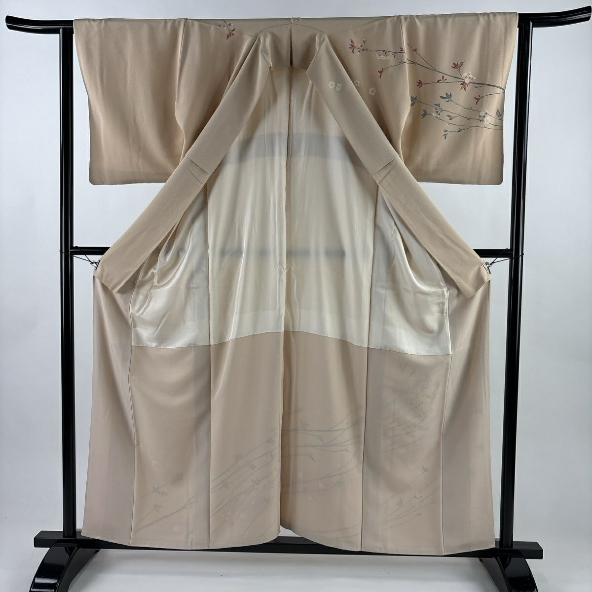 訪問服 身長158cm 袖長62cm S 雙層 落款有 枝梅花 漸層 米色 純蠶絲 優品級