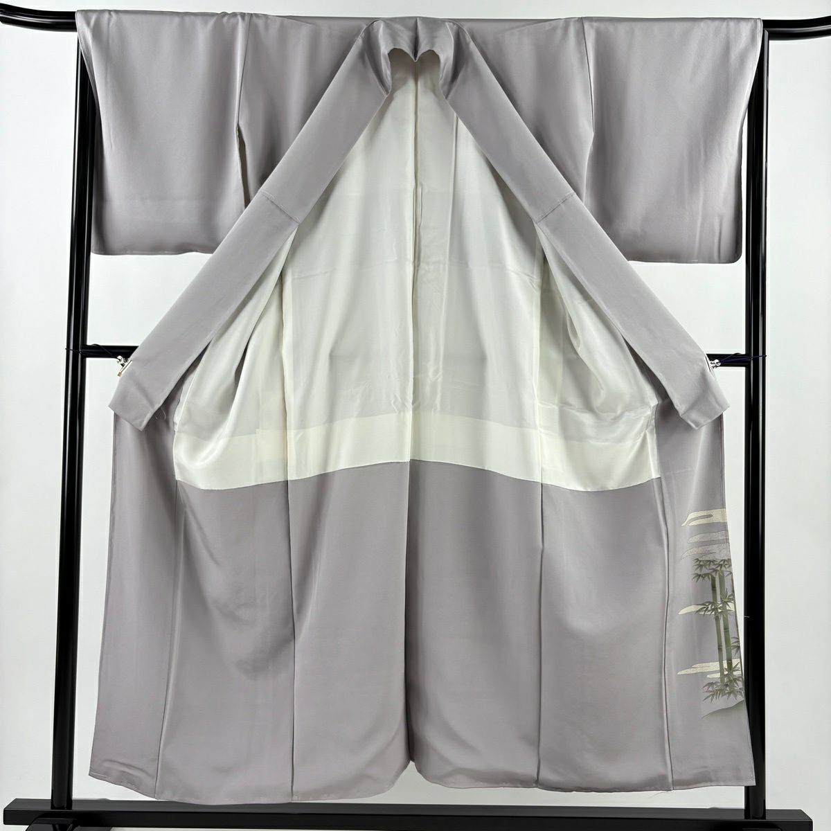 【美品】 留袖禮服禮服 身長153cm 袖長66cm M 雙層 竹子 仙鶴 金銀彩 漸層 灰紫 純蠶絲 秀品級 一つ紋