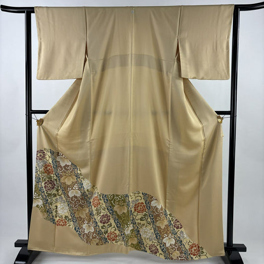 色留袖禮服 身長163.5cm 袖長62cm S 雙層 桐 牡丹 金絲 金銀彩 米色 純蠶絲 秀品級 一個紋