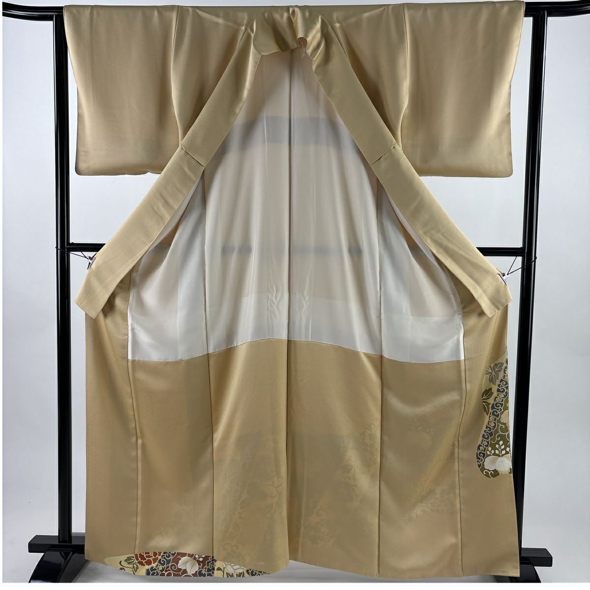 色留袖禮服 身長163.5cm 袖長62cm S 雙層 桐 牡丹 金絲 金銀彩 米色 純蠶絲 秀品級 一個紋