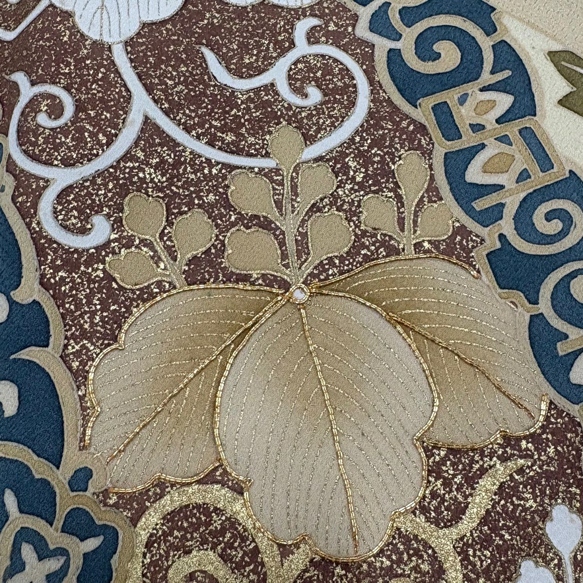 色留袖禮服 身長163.5cm 袖長62cm S 雙層 桐 牡丹 金絲 金銀彩 米色 純蠶絲 秀品級 一個紋