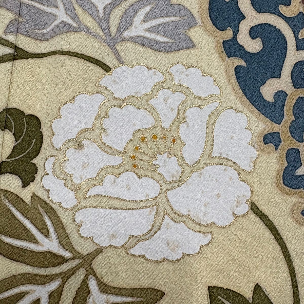 色留袖禮服 身長163.5cm 袖長62cm S 雙層 桐 牡丹 金絲 金銀彩 米色 純蠶絲 秀品級 一個紋