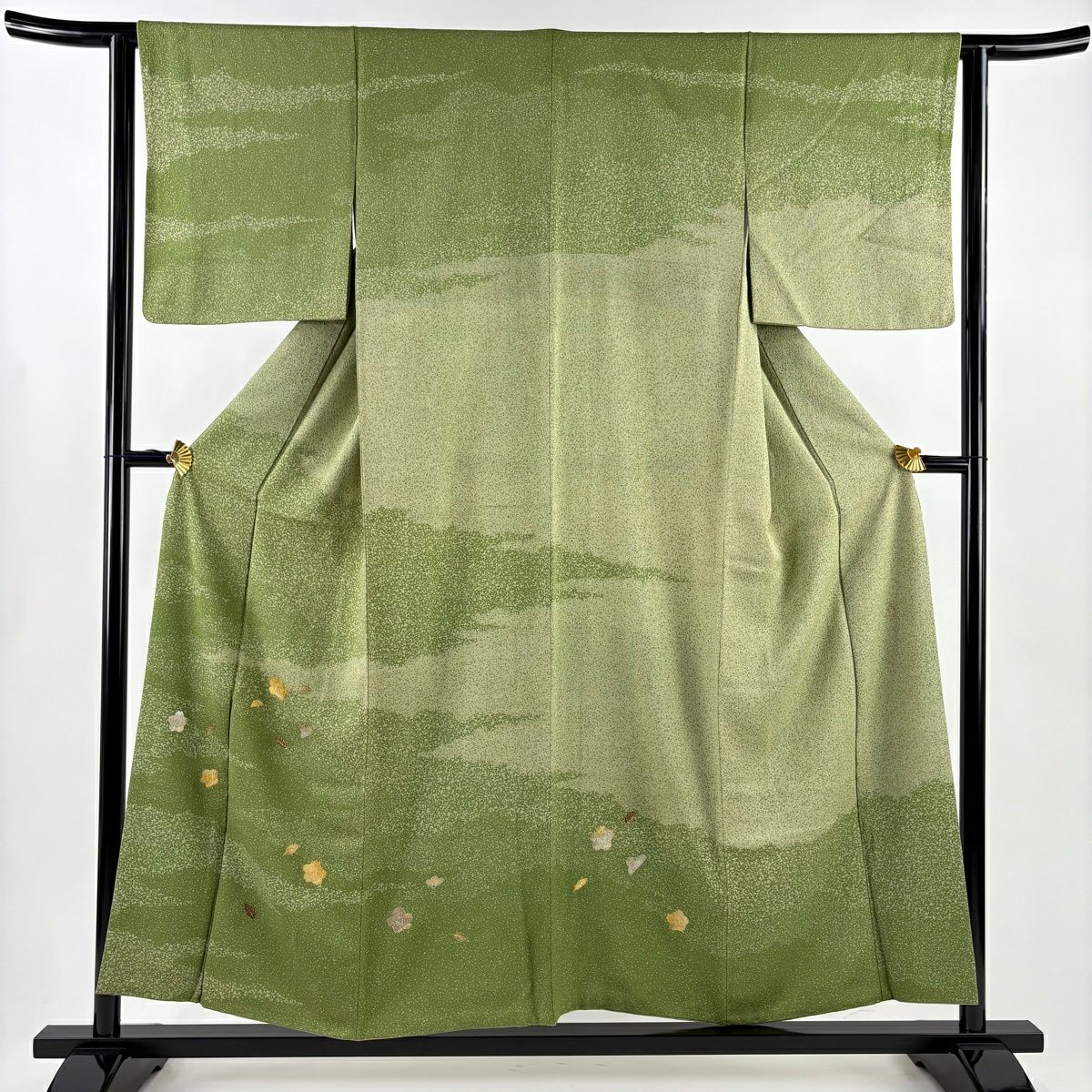 訪問服 身長155cm 袖長63.5cm S 雙層 附有落款 櫻花 霞 金銀彩 艾草綠 純蠶絲 優品級