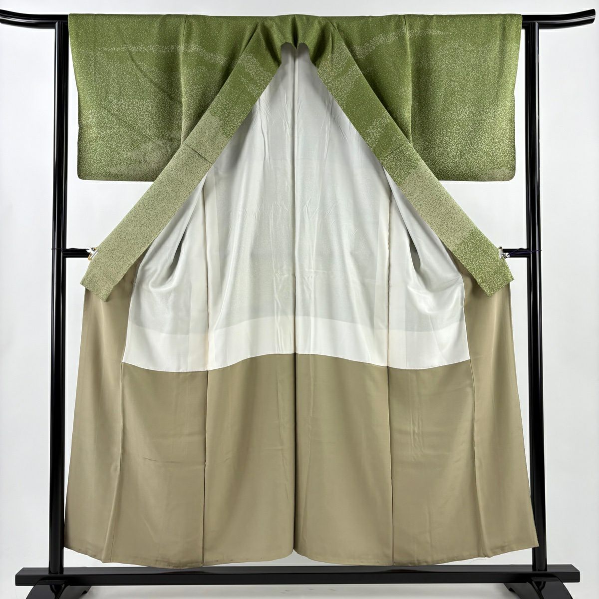 訪問服 身長155cm 袖長63.5cm S 雙層 附有落款 櫻花 霞 金銀彩 艾草綠 純蠶絲 優品級